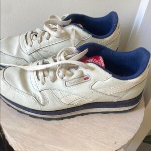 Reebok Classic White Shoes with Blue and Red Highlights